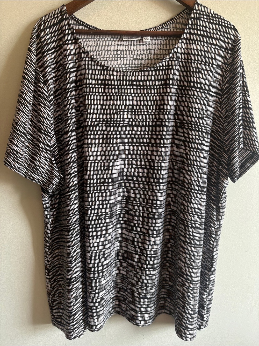 Croft & Barrow 3X Black White Abstract Print Stretch Knit Top Plus Size